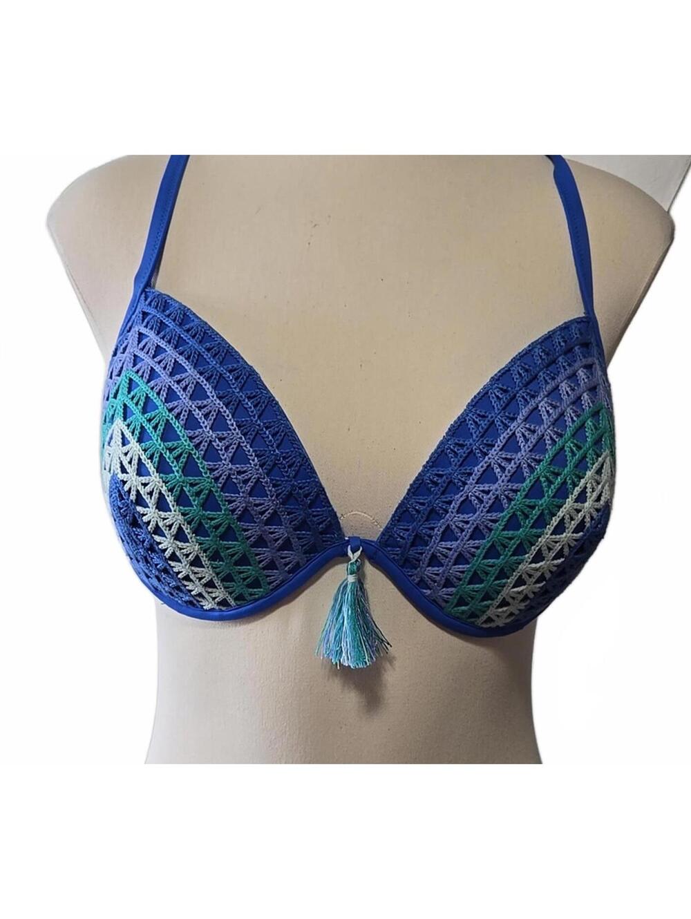 Shade & Shore Blue Crochet Bikini Top 38D
